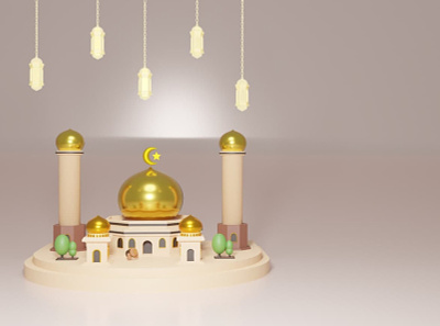 3D Realistic Mosque With Lantern Illustration 3d animation branding design graphic design illustration logo motion graphics ui vector