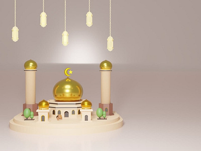 3D Realistic Mosque With Lantern Illustration