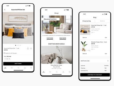 E-Commerce Home Goods App app branding dailyui design ecommerce furniture home ios mockup screen shopping ui visual