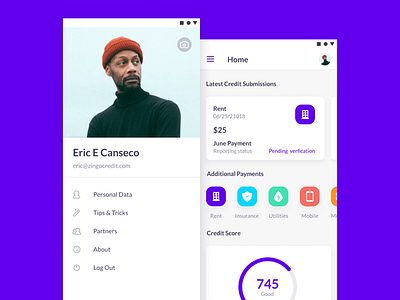 Zingo Profile app design home app mobile profile purple ui