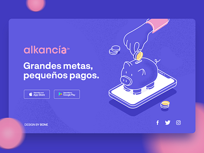 Alkancia Illustration 01 app branding coin credit design hand illustration isometric mobile money app piggy pink purple ui ux