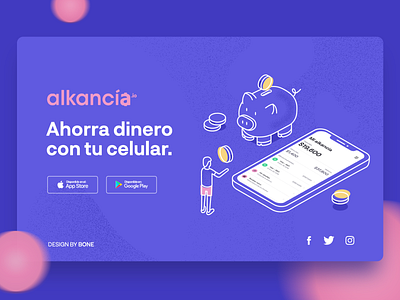 Alkancia Illustration 02 app branding coin credit design illustration isometric mobile money app phone piggy purple uidesign ux