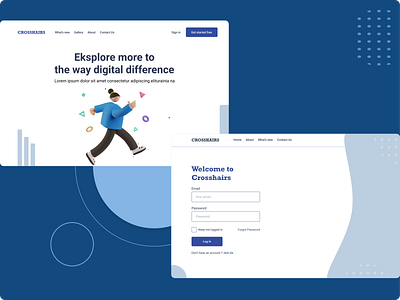 Exploration - landing and log in blue clean landing page log in web design