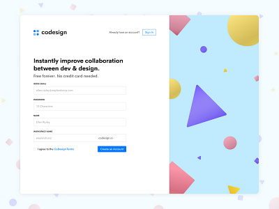 Codesign Signup Page clean landing page minimal product design signup signup form signup page signup screen signupform ui webdesign