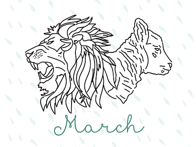 March Calendar Art calendar lamb line art lion