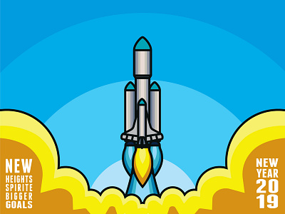 New Year New Launch 2019 illustration rocket vector