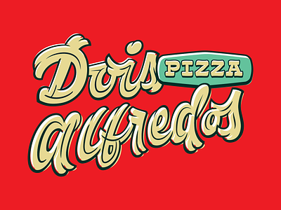 Dois Alfredos Pizza brush brush lettering fat lettering lettering logo logotype out of registration pizza pizza box pizza logo type typography vector