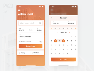 Daily UI #002 - Hotels Booking app booking calendar clean daily date home hotel orange tarvel ui