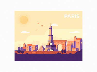 Dusk In Paris city color eiffel tower france illustraion louvre paris tour travel trip