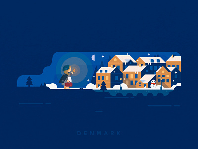 Denmark city denmark girl illustration matches night snow snowman travel