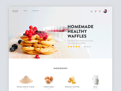 Light & Clean Recipe Page bakery clean colorful cooking food fruit minimal modern recipe typography ui waffle