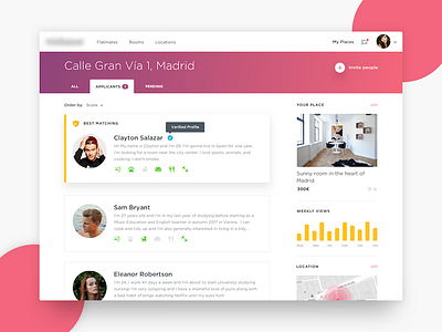 Flatsharing UI app clean color dashboard flat flatsharing minimal pink typography ui ux web