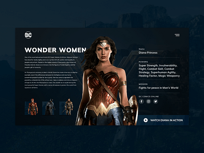DC Super Hero - Landing Page dc design graphic design hero image landing page minimal design super heros ui user interface ux web banner website design wonder woman