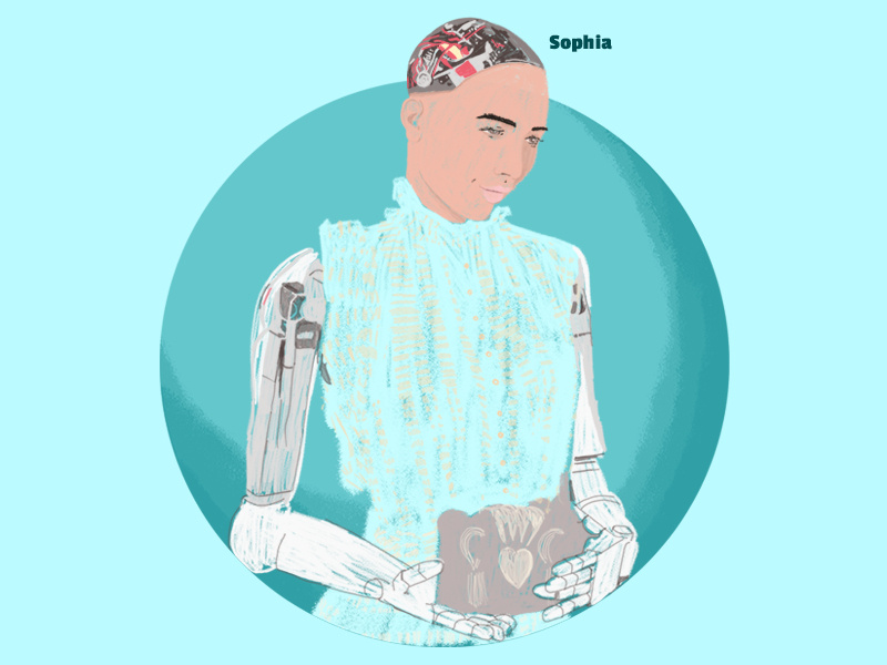 Sophia artificial intelligence woman quick illustration social media brudh illustration robot information technology hanson robotics sophia