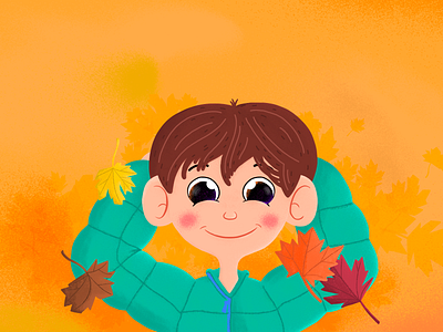 Inicia el Otono adobe photoshop autumn boy brush child dry leaves happy illustration kid leaves quickllustration