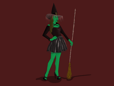 Witch adobe photoshop broom brush character design costume evil green witch halloween hat illustration magic sexy spooky witch woman