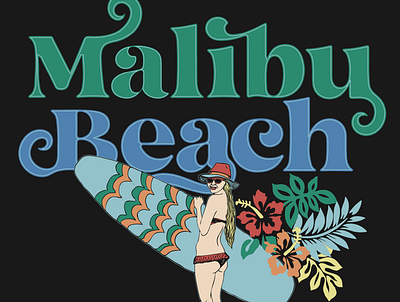 Malibu Beach beach branding girl graphic design hibiscus surfer