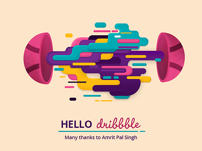 Hello Dribbble! ball colourful colours design dribble first shot hello illustration splash