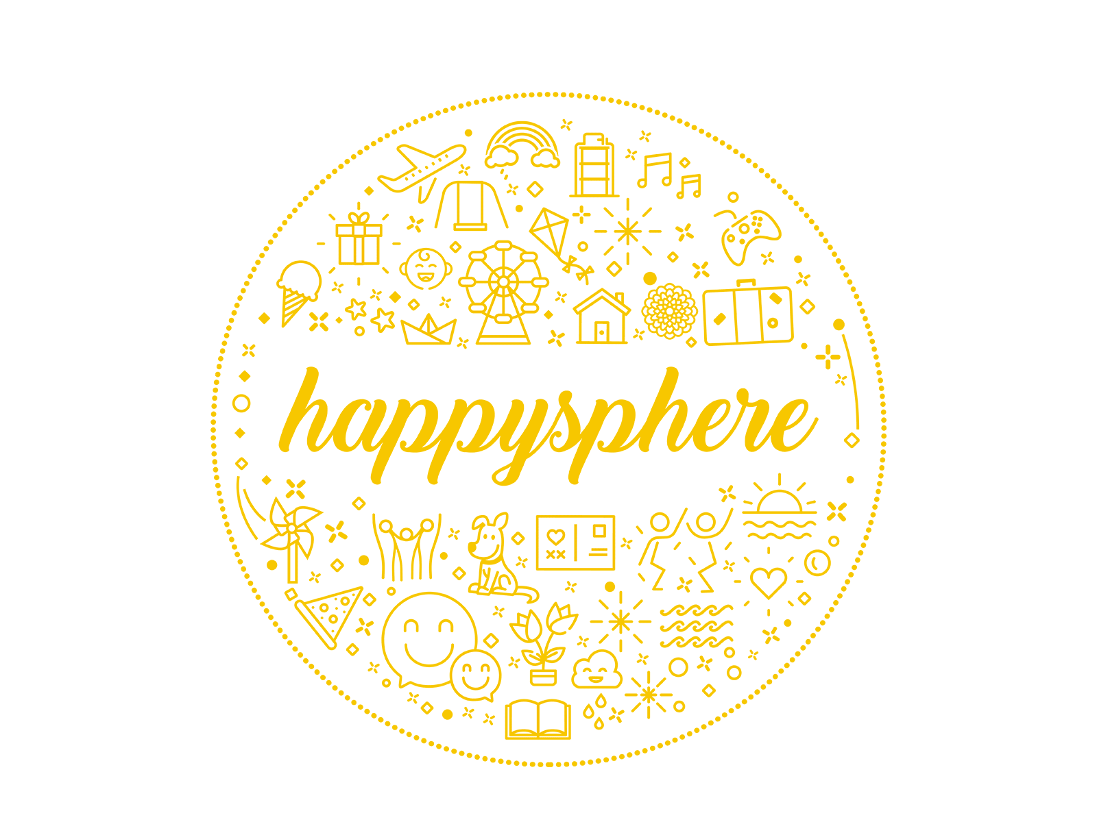 Happysphere branding design bright colourful excitement happiness happy identity design illustration joy line icon logo pop vector yellow