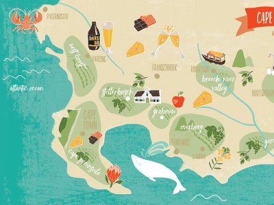 Wine regions of the Western Cape capetown food illustration map wine