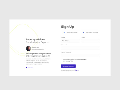 Sign Up Page with Password Advices branding clean design landing page minimal modern ui ux web website