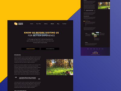 About Secondary Page For Local Attraction blog clean dark theme website gallery image introduction modern nature typography ui ux website design