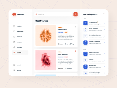 🧠 Medical learning platform app art artwork brain course courses cut out disease education healthcare heart knowledge learning lecture med medical medtech search ui