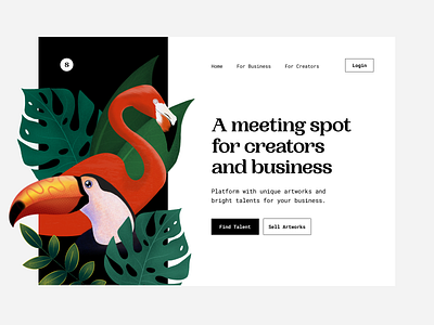 🎨 A platform where business and creators meet artwork design exotic flamingo ill illustration marketplace monstera platform procreate toucan tropics ui vibe web