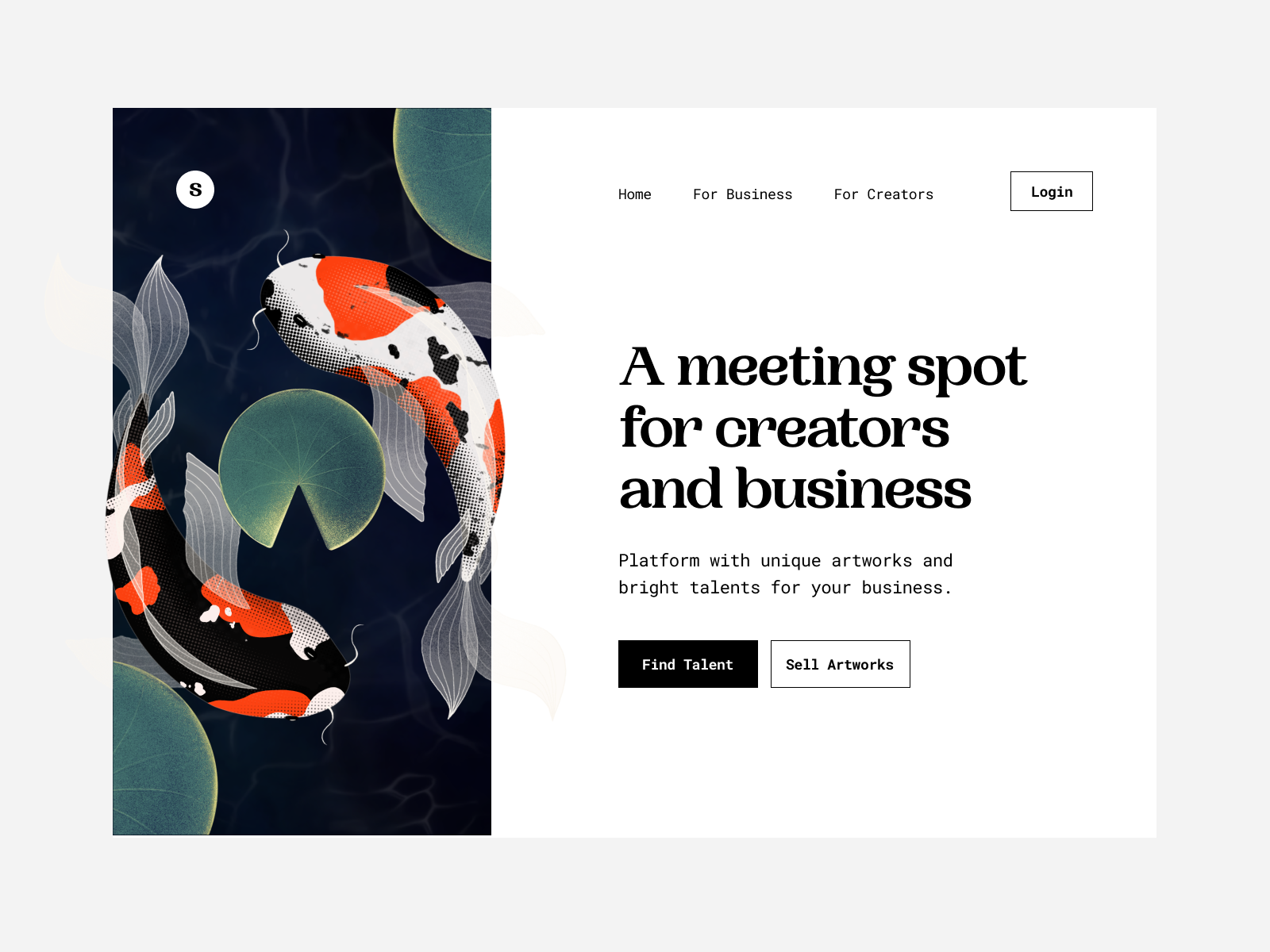 A platform where business and creators meet art artwork design illustration koi marketplace platform procreate ui web