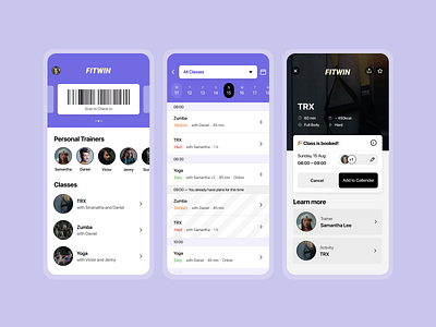 💪 Fitness Membership app android animation app book booking calendar class coach fitness gym ios membership motion schedule sport swipe trainer ui ux