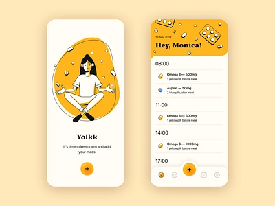 Yolkk — smart Pill Reminder apple appointment clean drugs healthcare illustration interface medicine medicine app design medtech mobile app mobile interface onboarding pill reminder pills planner smart suggestions ui uiux