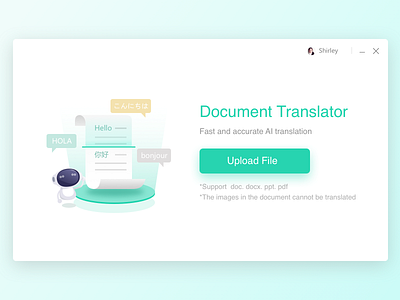 Document Translator computer design illustration login page product robot template translation ui