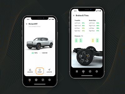 Garage App – Vehicle Details app app design car dark ui darkmode electric electric car futurism minimal rivian ui uiux vehicle