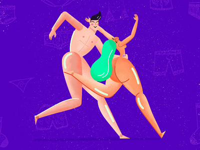 Naked Day 2d character colourful couple curvy exercise geometric illustration love running underwear
