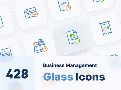 Business Management Glass Icon Set challenge crm design erp figma glass icons icon set icons management
