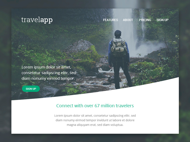 DailyUI Challenge #003: Landing Page nature gren travel above the fold landing page ux webdesign website interface dailyui