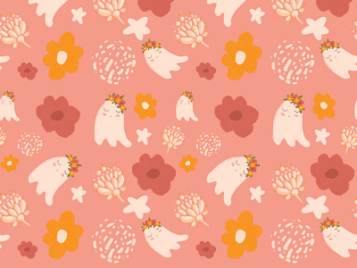 Pattern with cute ghost and flowers background cute ghost kids pattern