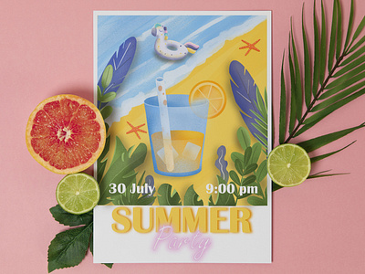 Summer party colorful flyer design background banner branding coctail colors flyer graphic design illustration party summer