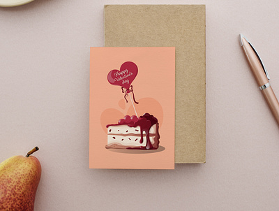 Valentine’s Day greeting card with cake. Cute greeting card. background banner design graphic design greeting card illustration valentines day
