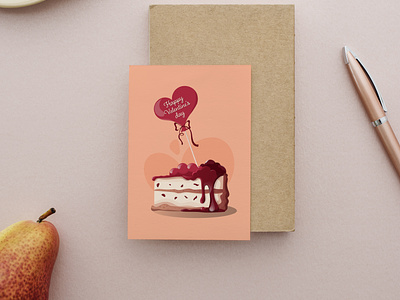 Valentine’s Day greeting card with cake. Cute greeting card.