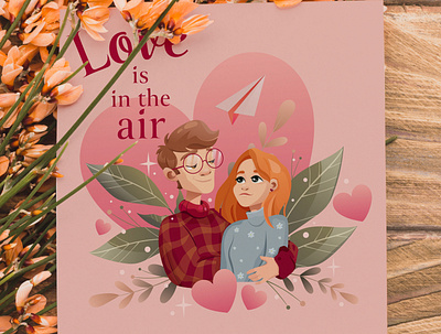 Love is in the air. Couple in love embracing together and smile. background banner branding design graphic design illustration love valentines day vector