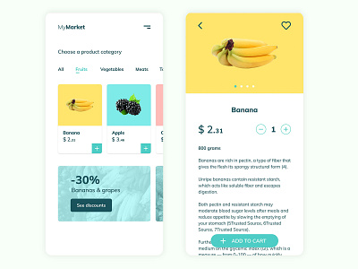 Market App UI Design cards categories choose fruits heart button increase button interface market tabs ui ui design uidesign