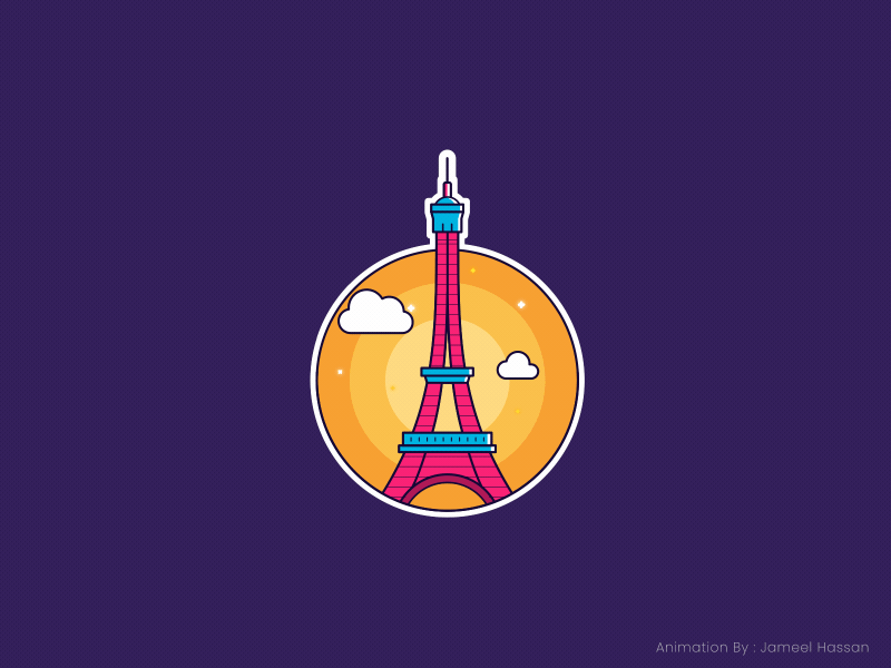 Eiffel Tower Intro Animation accent after effects animate animation circles design eiffel eiffel tower hassan illustration intro jameel logo motion design motion graphics stars ui