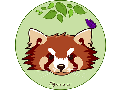 Little panda. Red panda animals butterfly circle art cute green illustration leaves nature panda red panda vector graphics