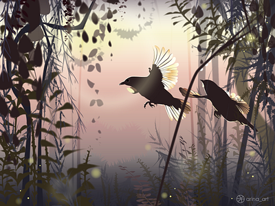 Morning birds animals bird feather fog forest illustration inspiration leaves morning nature vector graphics wings