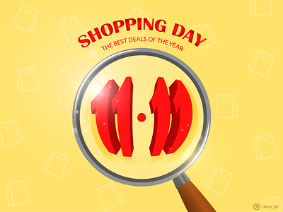 Shopping day 11.11 11 11 banner discount gold illustration magnifier november red sale shop shopping vector graphics