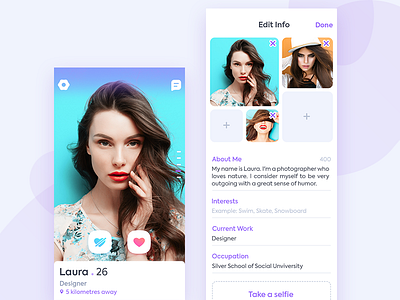 Dating app main pages by Y a n a on Dribbble