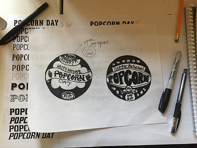 Popcorn Day Sticker Sketch hand lettering popcorn print design sketch type setting typography
