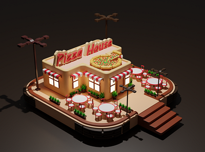 pizza house isometric low poly 3d graphic design illustration isometric low poly voxel