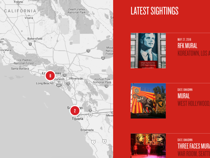 Obey Giant Sightings Map sightings map black red interface shepard fairey obey giant obey